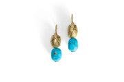 Todd Reed earrings with Kingman turquoise(~34ct), black brilliant cut diamonds(~.44ct), and 18k yellow gold